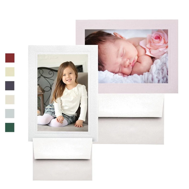 White and Rose photo insert cards shown with white envelopes for 4x6 photo sharing