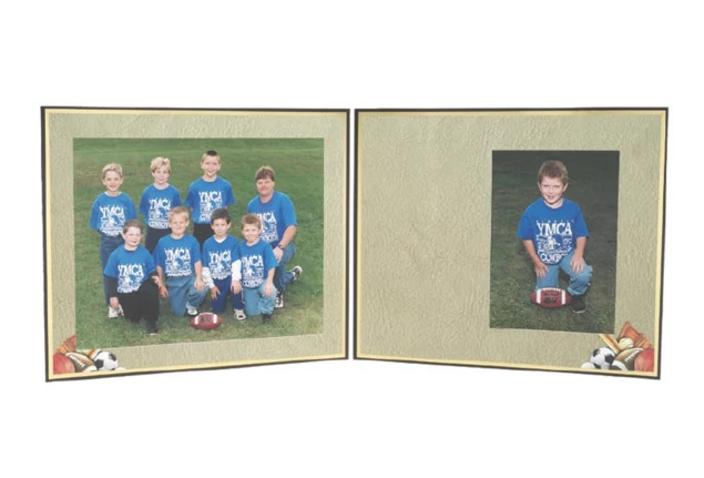 PM All Sports Folders in 10x8 5x7 configuration showing matte black board with gold foil border