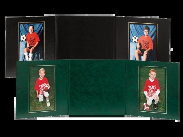 Presidential Folders in Green Gold and Black Gold showing 3-panel 4x6-2 3P configuration with blank center panel