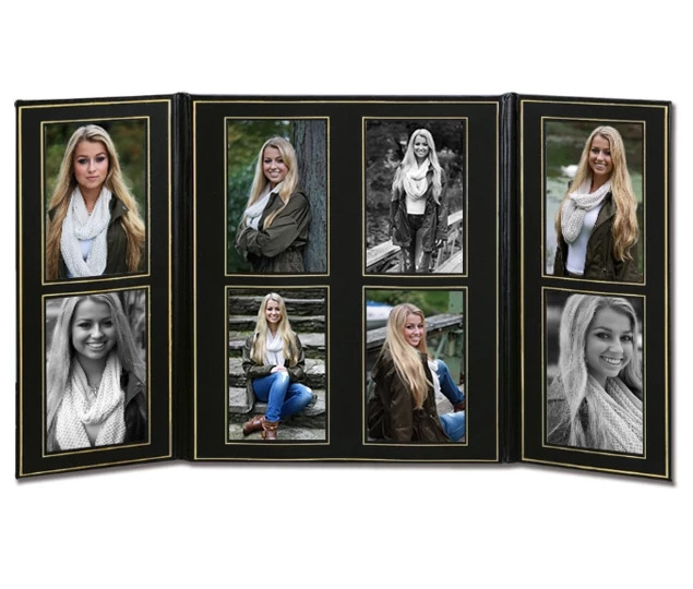PG 4x6-8 Folio in V layout showing simulated leather cover with foil border detail and all vertical 4x6 photo openings