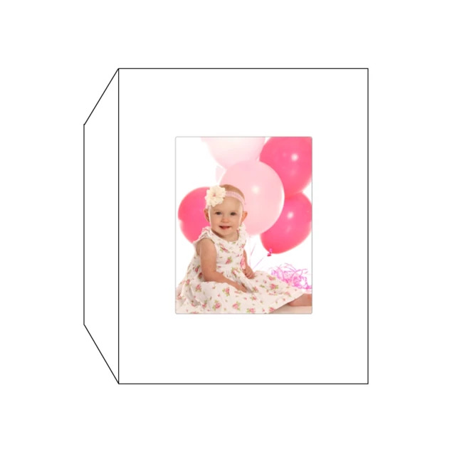 Plain white portrait envelope with acetate window displaying baby portrait     Tyndell school and event photo envelopes