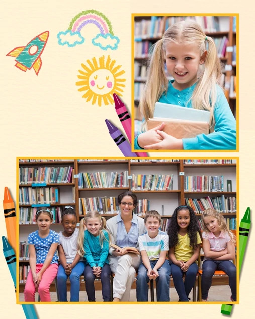 Crayon Memory Mate showing colorful crayon design with individual portrait and class photo openings