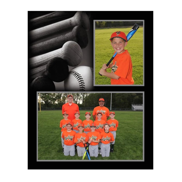 HD-101 Baseball Memory Mate showing baseball-themed duo-tone design with 7x5 and 3x5 photo openings