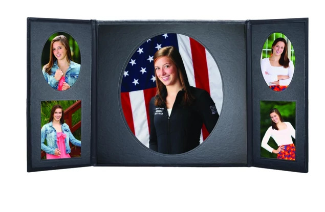 Black Custom View Folio Cover W-8 shown open with oval and portrait mat arrangement