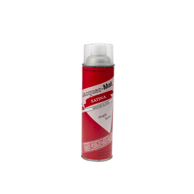 Satina lacquer aerosol spray can in red label showing satiny finish protective coating for professional photo prints