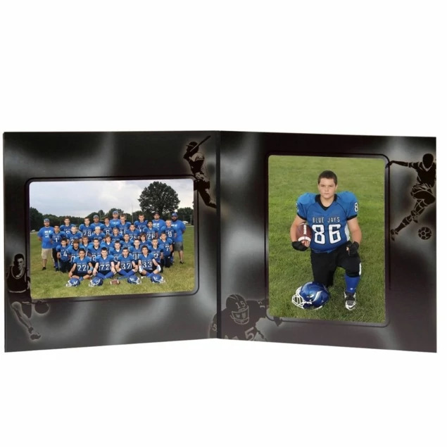 Pro Sports Series Folder in 7x5 5x7 configuration showing multi-color sports design for team and individual portrait delivery