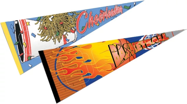 Sports Pennants showing high-quality felt construction with corner slits for photo display in multiple sport designs
