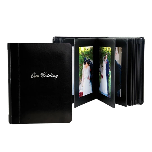 Camden Album closed showing bonded leather cover with foil stamped studio name and rounded spine