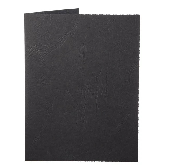 Black Executive Folder open showing slip-in side-loading design with gold foil border detail