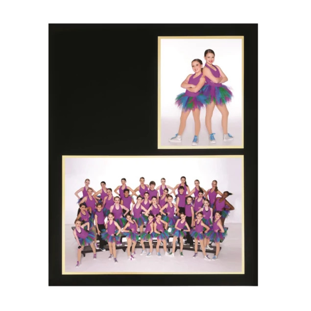 PM-1010 Plain Memory Mate in black with gold foil border showing 7x5 team and 3x5 individual portrait openings