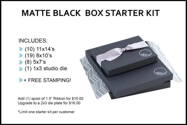 Matte black portrait box starter kit with free foil imprinting and custom studio die for professional photographers     Tyndell