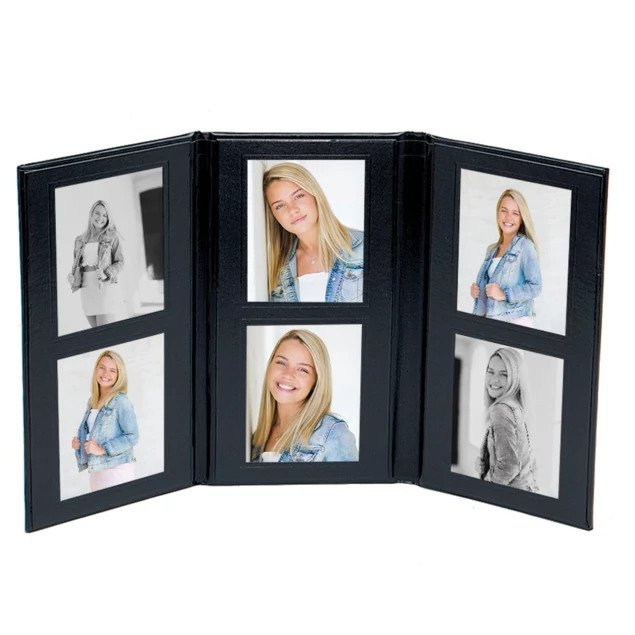 PG 4x5-6 Folio in Black Black showing simulated leather cover with foil border detail around 6 vertical 4x5 photo openings