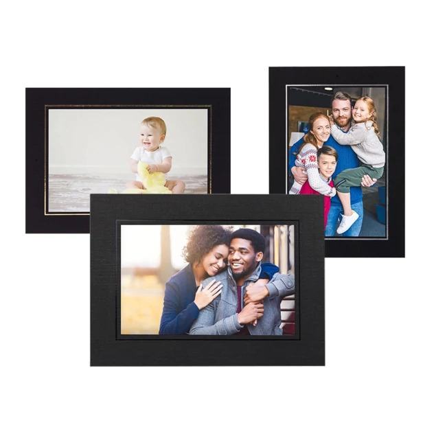 Palmetto Easels in Black Black, Black Silver, and Black Gold showing recycled waffle board finish in multiple sizes