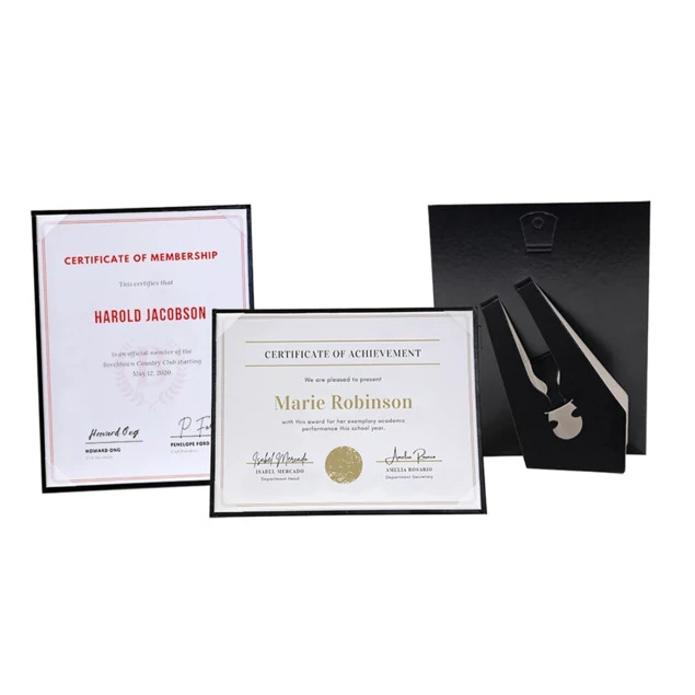White Carson Easel displayed with certificate and photo showing dual easel and ribbon corner design