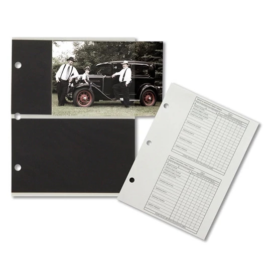 Nova Album inserts and order forms showing clear acetate inserts with black dividers in 4x5 and 4x6 sizes
