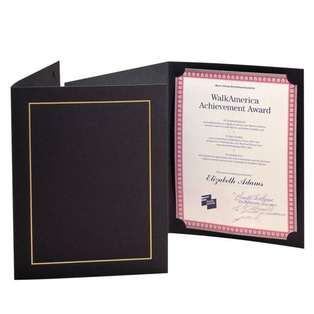 Tyndell Whitney Certificate Holder in Black Black showing linen texture finish with die-cut corner tuck corners