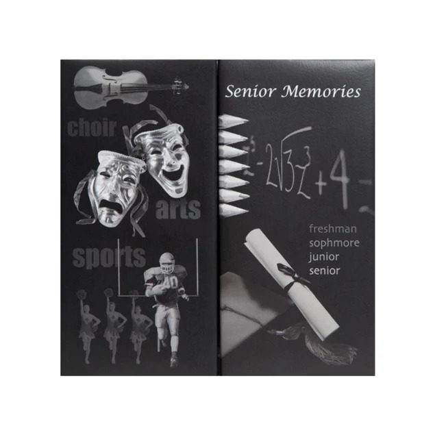 Memories Folio in Choir, Sports, and Art senior designs showing simulated leather printed cover with 8 print slots