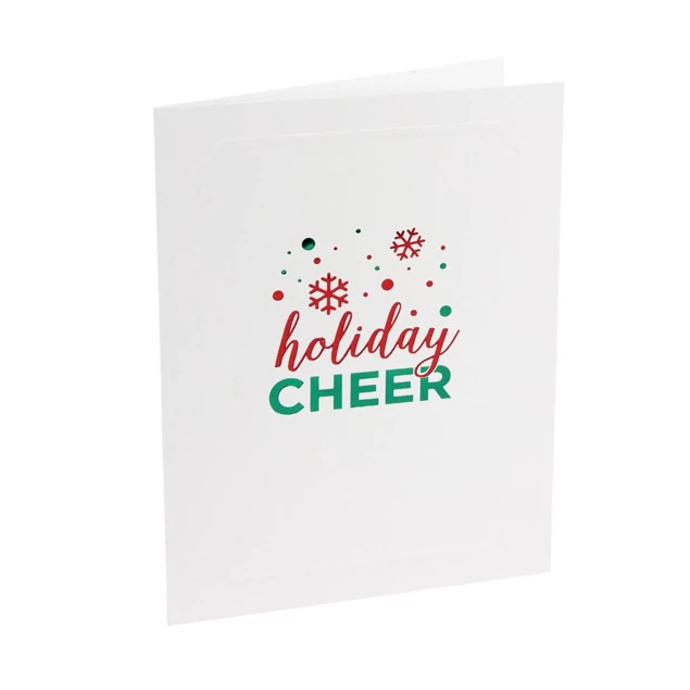 PF-12 White Folder with holiday foil imprinting showing seasonal design on embossed white board cover