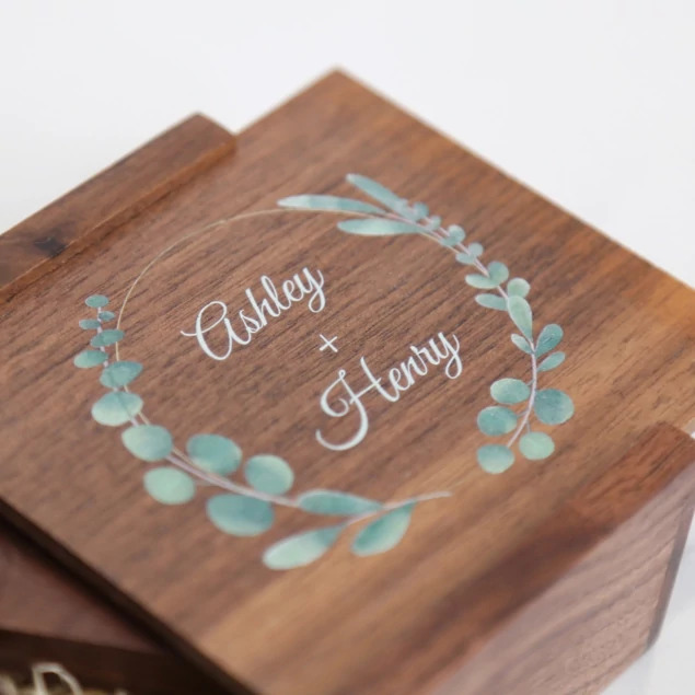 Full Color Printed Walnut Tyndell Wood Flash Drive USB Box