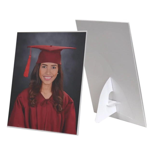Show Off Easel in White showing clear acetate sleeve with dual easel back for vertical and horizontal display in 8x10 and 8.5x11