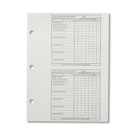 Nova Album white paper order forms for additional print orders shown in pack of 100