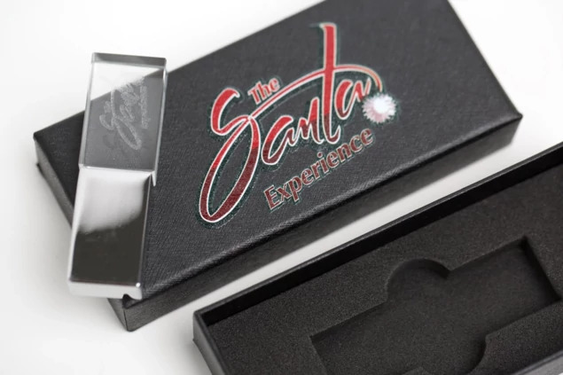 Silver Crystal Flash Drive and Black USB Gift Box Bundle showing drive and box together for high-end digital image delivery