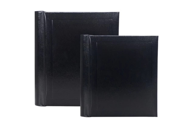 Parade XL Album open showing Black Black pages with comb binding for 36 print capacity