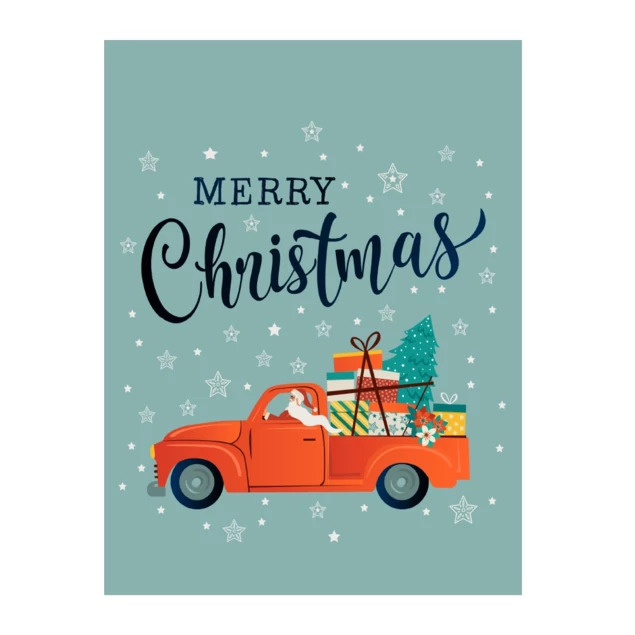 Santa Truck Folder in 4x6 showing teal finish with charming Santa truck design for Christmas events