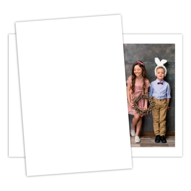 Smooth White Folder in 5x7 and 8x10 white showing smooth finish recycled paper construction with top-loading design