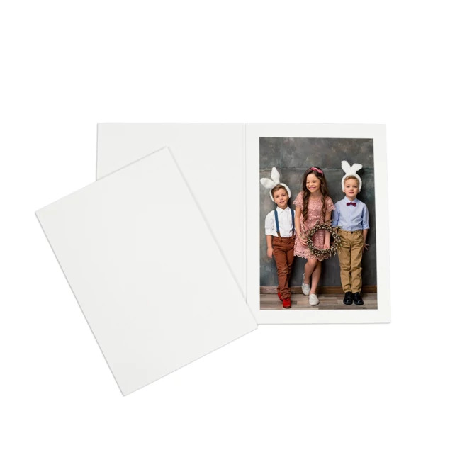 Smooth White Folders in multiple sizes showing white and ebony recycled paper with smooth finish and top-loading design