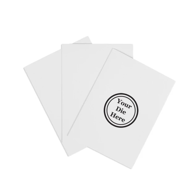 Smooth White Folder with foil imprinting showing studio die customization on smooth white and ebony finish folders