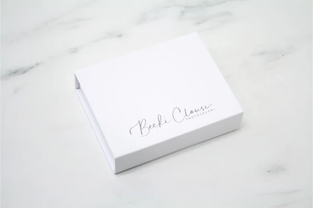 White Magnetic USB Gift Box closed showing smooth white coated art paper exterior and magnetic closure