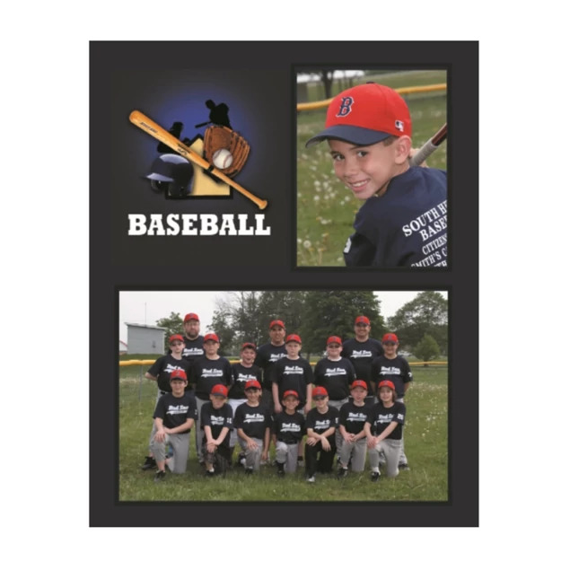PS-103 Baseball Memory Mate showing multi-color baseball design with 7x5 team and 3x5 individual portrait openings