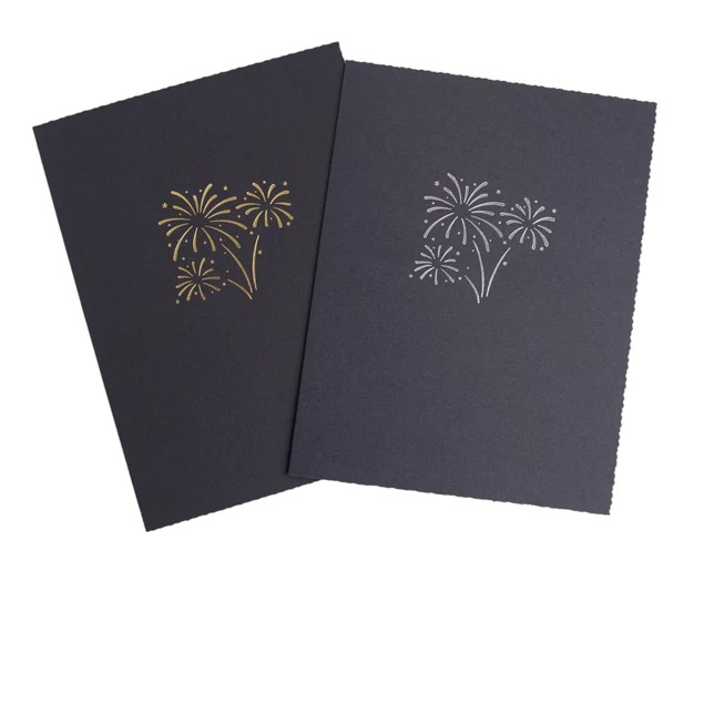 Silverton Folder with holiday foil imprinting showing seasonal design on black linen texture cover