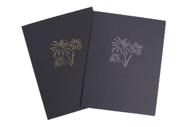 Print Folder with holiday foil imprinting showing seasonal design option on black folder