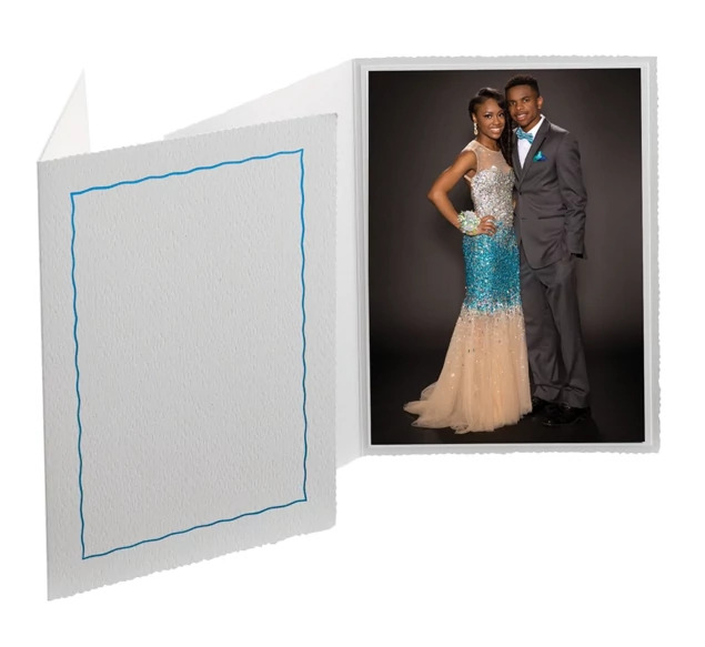 Gray Color Print Mount Folders in 4x6, 6x4, and 10x8 showing linen finish with gray and blue border detail