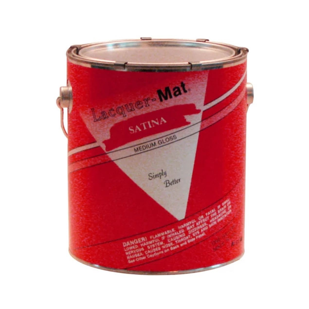 Satina lacquer gallon in red can showing satiny finish protective coating for professional photo prints