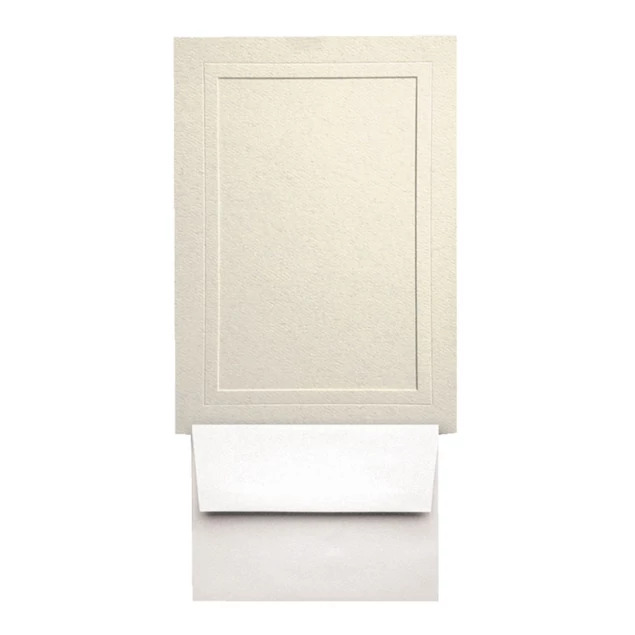 Cream photo insert card shown with white envelope for 4x6 photo delivery