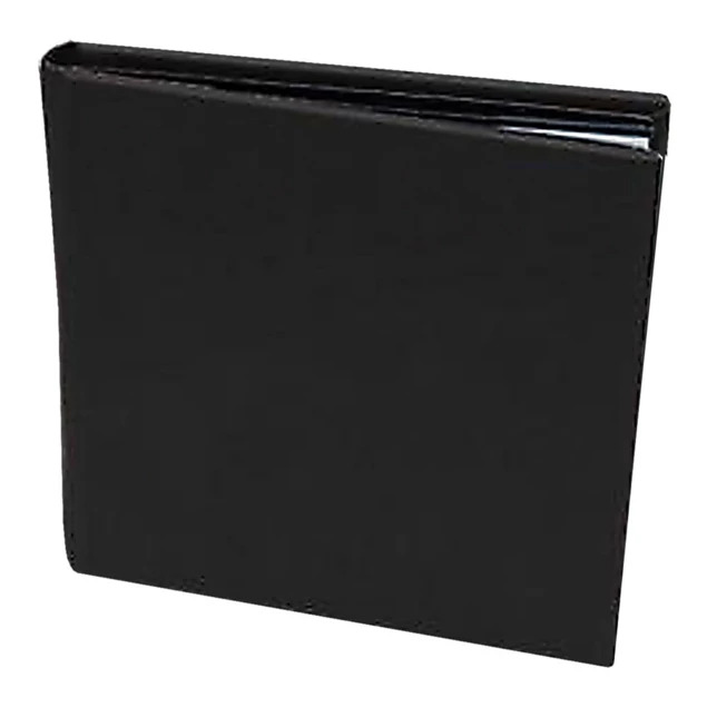 Superior Mount CD Album in black bonded leather showing 2 pages with pressure sensitive adhesive and CD slot inside each page