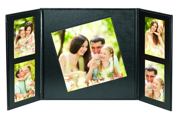Black Custom View Folio Cover W-8 shown open with square and portrait mat arrangement
