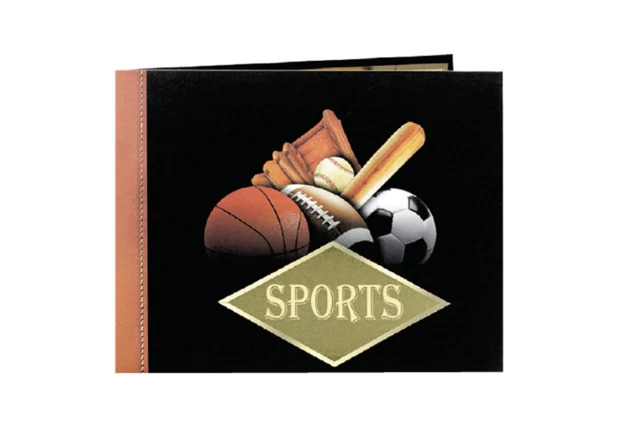 PM All Sports Folder cover showing matte black finish with gold foil border and all-sports graphic