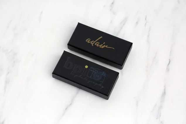 Tyndell USB Gift Box open showing dense foam insert designed to hold Crystal Flash Drive or Swivel Flash Drive