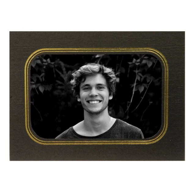 Hickory Easel in Ebony Gold showing textured waffle stock finish with pop-out dual easel for vertical and horizontal display