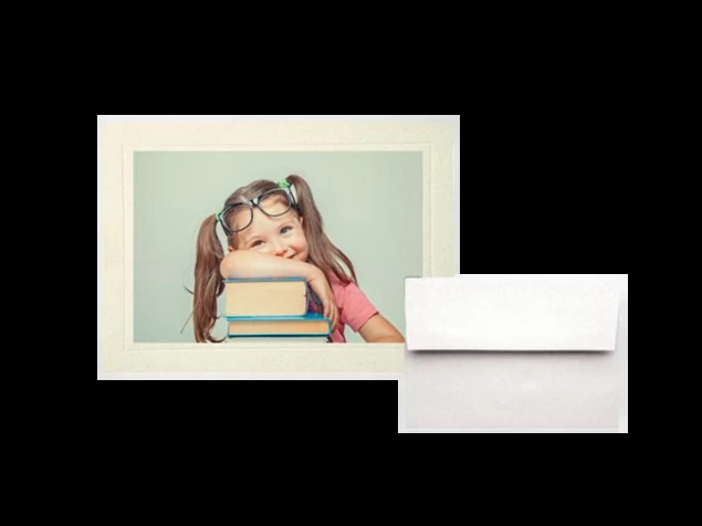 Cream photo insert cards shown in box of 25 with white envelopes included