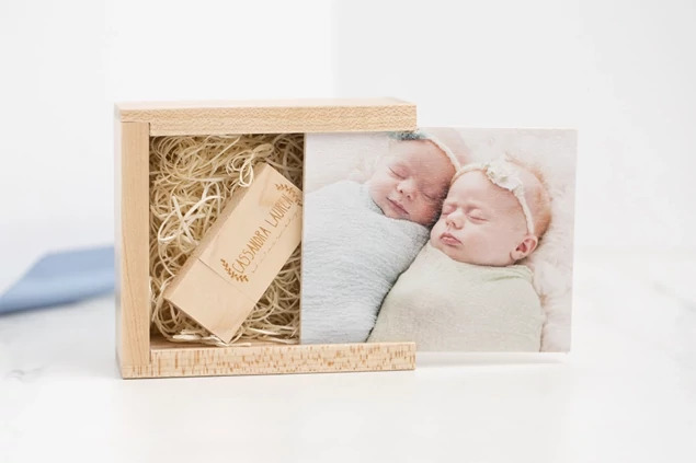 Full Color Printed Maple Tyndell Wood Flash Drive USB Box