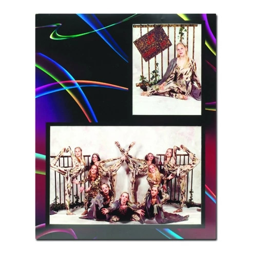 PF-58 Dance Memory Mate showing neon swirl multi-color graphic with 7x5 and 3x5 photo openings and pop-out easel back