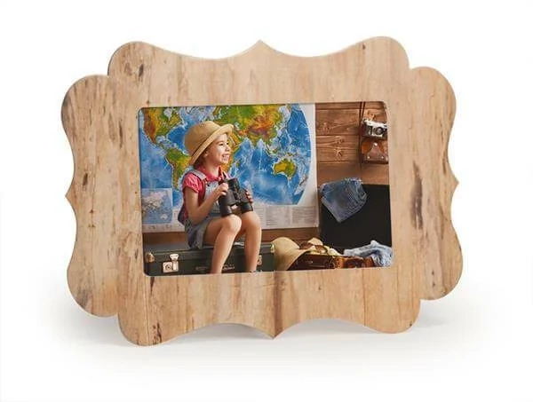 Polly Easel in Light Basswood showing printed front with dual easel back in 4x6 and 5x7 sizes