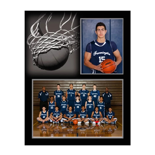 HD-102 Basketball Memory Mate showing basketball-themed duo-tone design with 7x5 and 3x5 photo openings