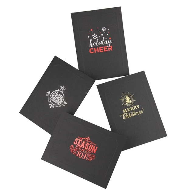 Black Mascot Folder with holiday foil imprinting showing seasonal design stamped on cover