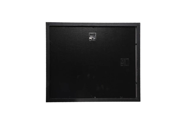 Black wood diploma frame in 16x19 size with black bevel-cut mat shown with certificate displayed